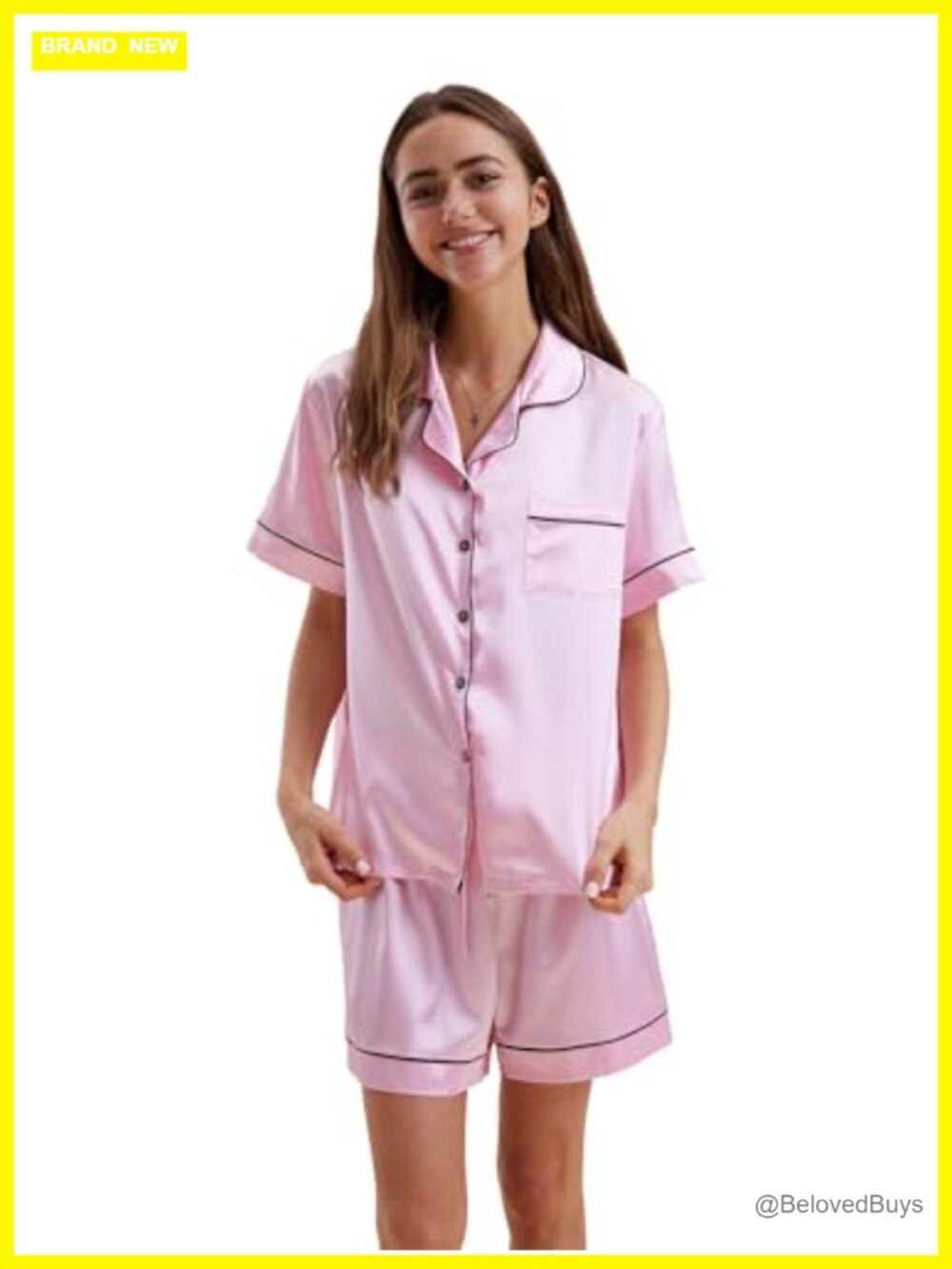 Satin Silky Short Sleeve Pajama Set Women 2 Piece Sleepwear Bridal Lounge